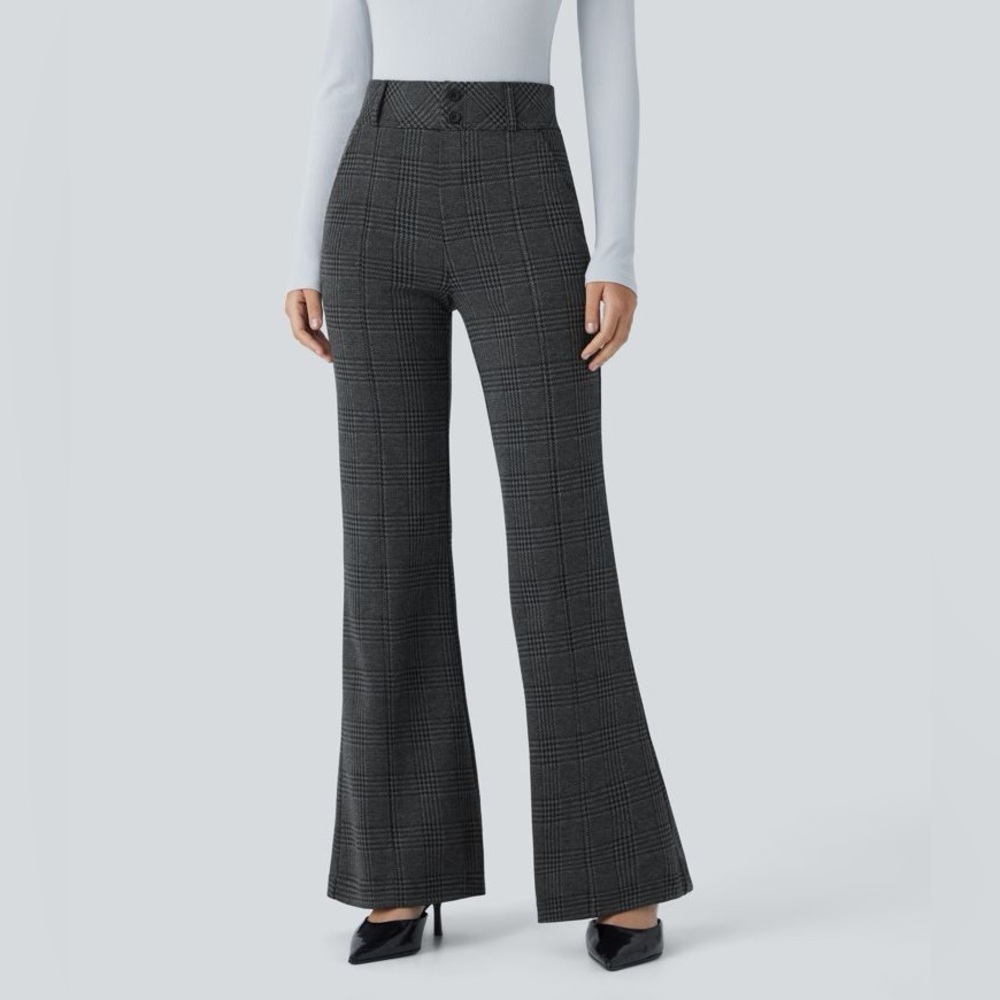 Halara Flex High Waisted Pocket Houndstooth Plaid Work Pants Flare Office